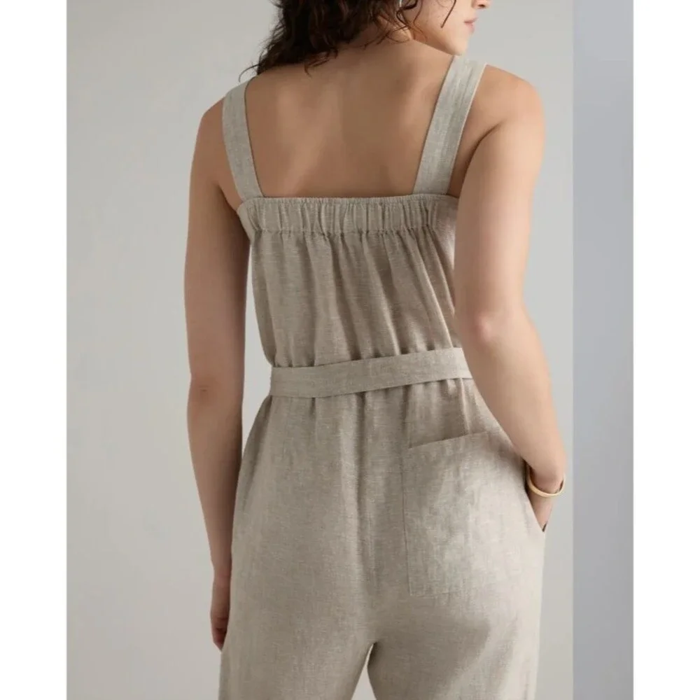 Quince 100% European Linen Square Neck Jumpsuit Adjustable Straps Small
